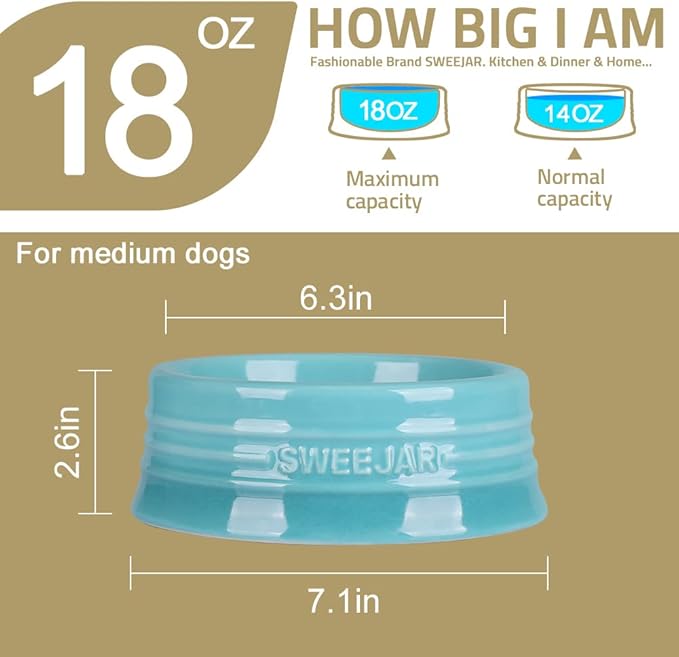 Sweejar Gradient Dog Bowl, Ceramic Dog Food Dish for Medium Dogs and Cat, Porcelain Pet Bowl for Food and Water 18 oz (Gradient Pink)