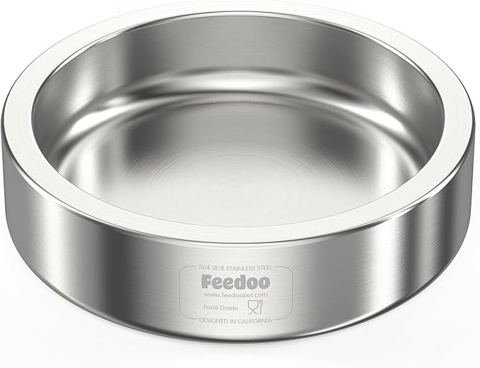 20oz Stainless Steel Cat Food & Water Bowl - Double Walled 304 Stainless Steel Non-Slip Cat Dish | BPA-Free & Dishwasher Safe for Indoor Cats