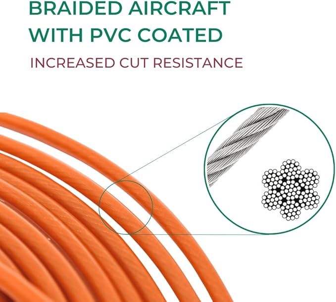 100FT Tie-Out Cables for Large Dogs - Strong, Safe, and Durable Dog Tie-Outs for up to 250 Pounds - Weather and Wear Resistant Galvanized Aircraft Cable for Outside Use