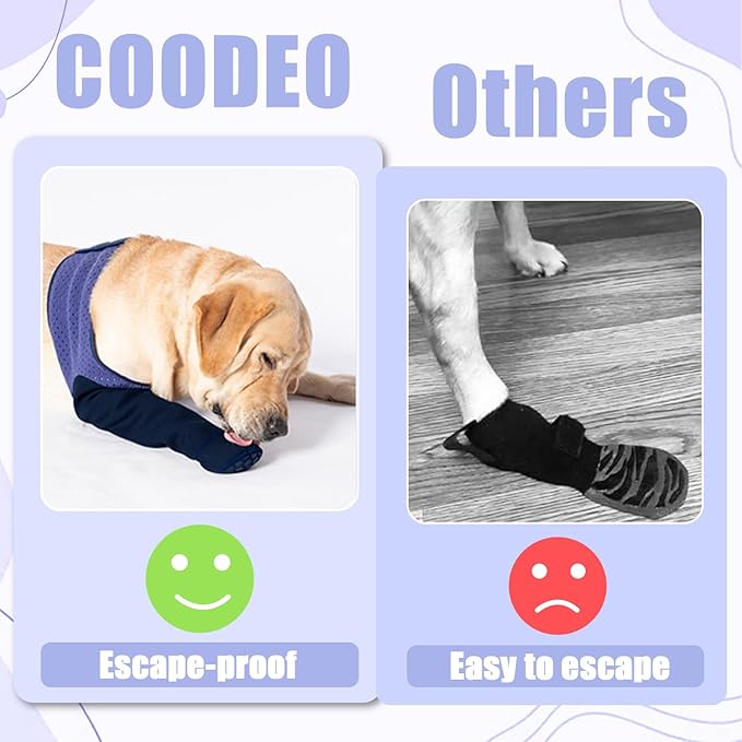 COODEO Dog Socks to Prevent Licking Paws, Healing Boots & Paw Protectors with Non-Slip Bottoms for Wound Protection, Waterproof Sleeve Shoes for Licking(Purple,3XL_Left