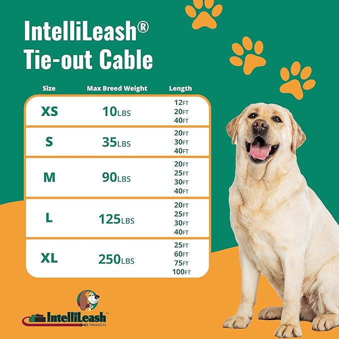 100FT Tie-Out Cables for Large Dogs - Strong, Safe, and Durable Dog Tie-Outs for up to 250 Pounds - Weather and Wear Resistant Galvanized Aircraft Cable for Outside Use