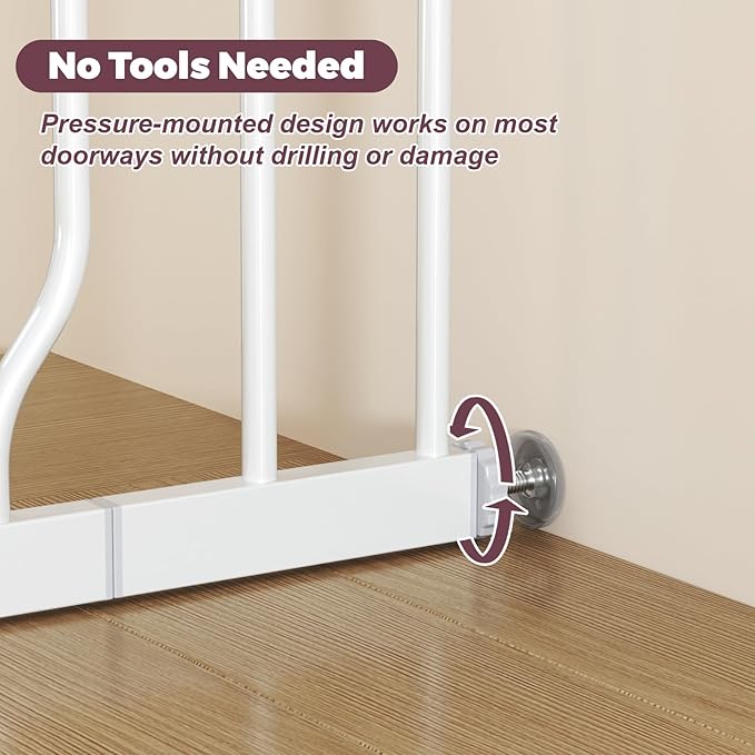 29"-51" Baby Gate for Stairs, Auto Close Stroller Friendly Dog Gate Indoor for Doorways, Pressure Mounted Baby Gate, Easy Walk Through Gate for Children & Pets, White