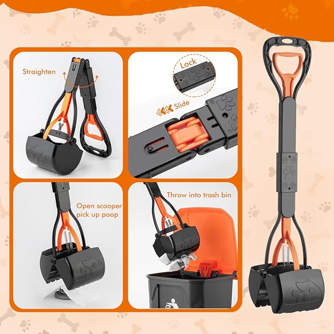 28" Pooper Scooper and 38" Heavy Duty Stainless Steel Rake & Tray Set, 3 in 1 Portable Dog Pooper Scooper Set for Large Medium Small Dogs in Grass, Dirt or Gravel