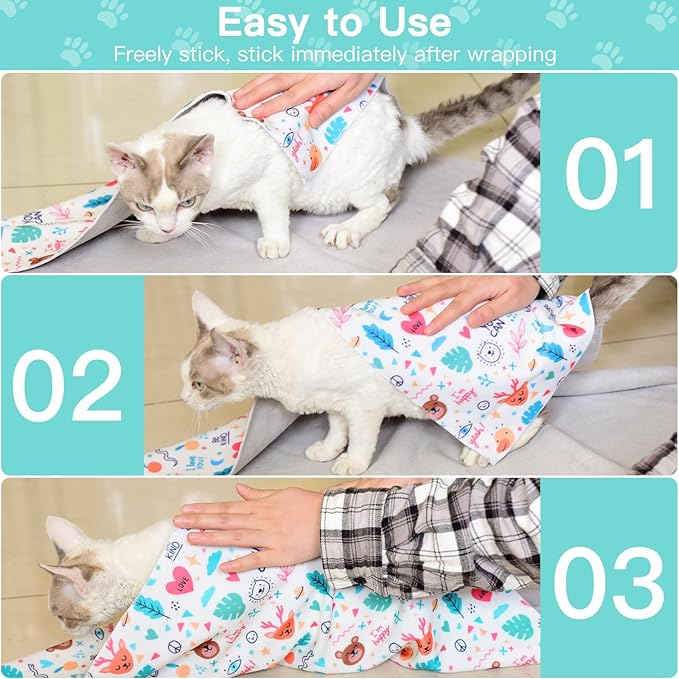 33.5" Cat Wrap for Grooming, Maximum, Self-Adherent Soft Cat Blanket for Nail Clipping, Anti-Scratch-Escape Calming Wrap, Cats Burrito Swaddle for 6-18 lbs (Funny Bear, XX Large)