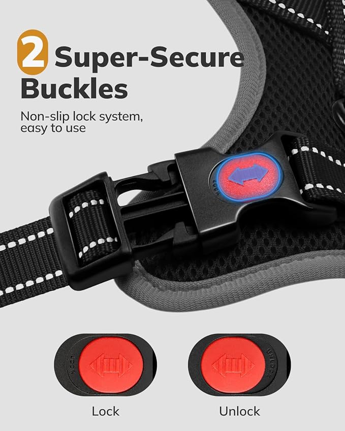 MIDOG No-Pull Dog Harness | Adjustable & Reflective Pet Harness Leash Set for Small Medium Large Dogs Walking, Training| No Choke, Front Clip, Soft Padded Vest with Easy Control Handle - Black, S