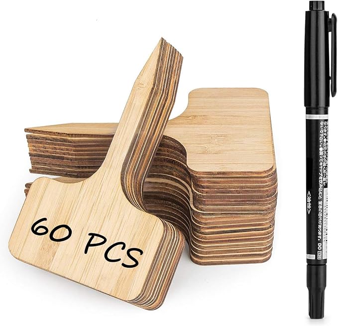 Homenote Bamboo Plant Labels 60Pcs Plant Tags for Seedlings T-Type Tags for Plants Outdoor Garden Markers Vegetable Seedling(2.36 * 4“