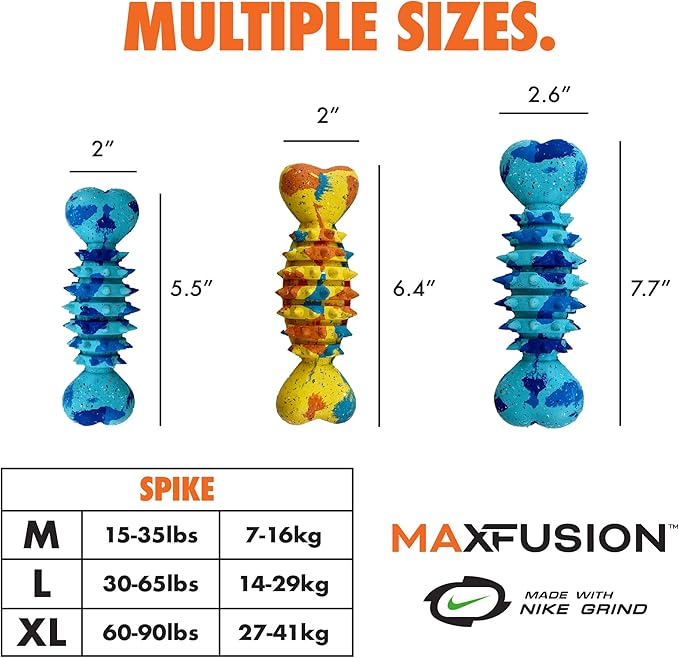 Max Fusion with Nike Grind, Arlee Spike Bone Dog Toy, Chew Toy for Play, Fetch, Tug, XL