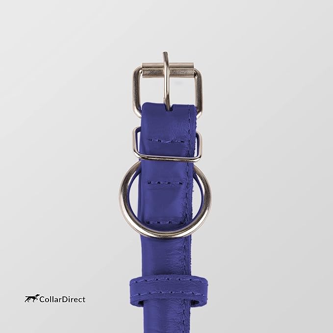CollarDirect Rolled Leather Dog Collar, Soft Padded Round Puppy Collar, Handmade Genuine Leather Collar Dog Small Large Cat Collars 13 Colors (8-11 Inch, Purple Textured)