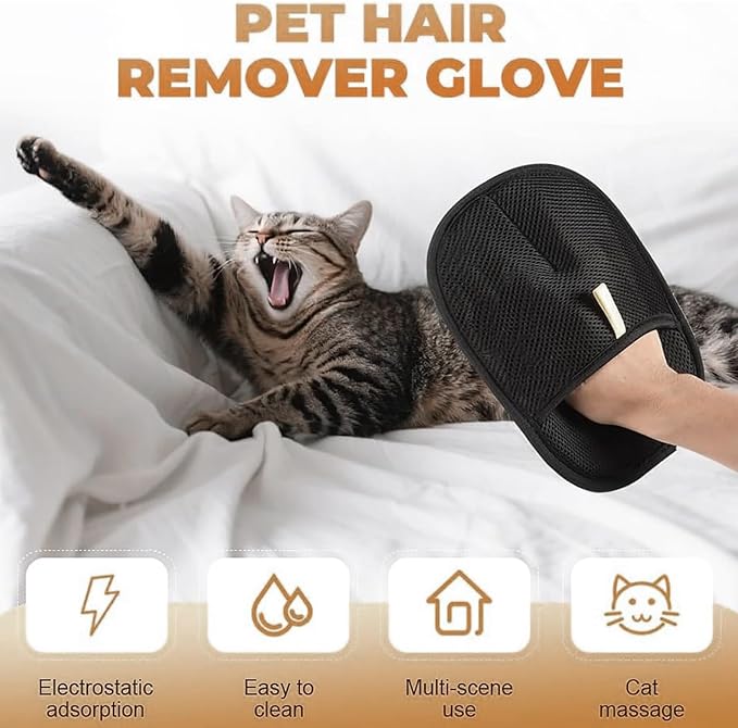 2025 Upgraded Pet Hair Removal Glove |Double-Sided – Reusable Grooming & Bathing Glove for Dogs and Cats |Soft Silcone Touch |Easy Deshedding and Cleaning Mitt (Black, 2 PCS)