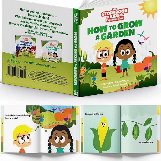 Matching Board Book - Red Kids Gardening Tools Set Includes Sturdy Tote Bag, Watering Can, Shovel, Rake, and Trowel - Garden Storybook - Kids Garden Tools- Easter Gifts for Toddler Age on up.