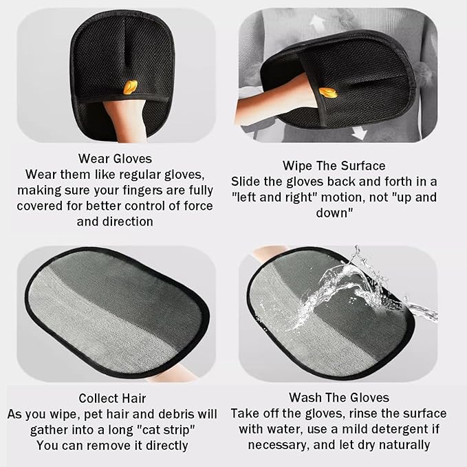 2Pcs Pet Hair Remover Glove, 2025 New Upgrade Electrostatic Gloves Pet Hair Removal , Reusable Pet Hair Remover Glove,Gloves for Furniture Bed Sheets Couch Clothes Carpet Car Seat