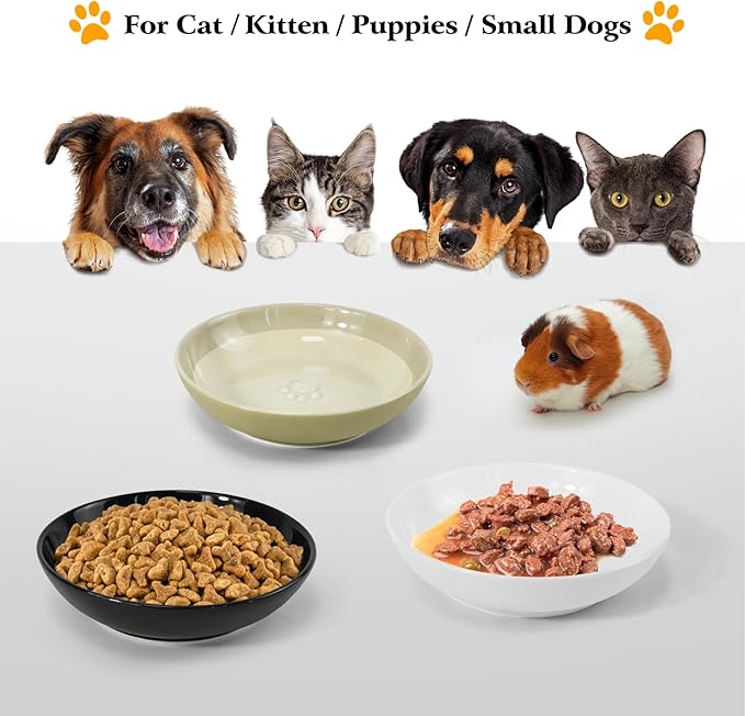 3PCS Cat Food Bowl,Ceramic Cat Dish for Indoor Cats,Wide Shallow Cat Bowls for Dry and Wet Food,Anti Whisker Fatigue Cat Plates for Kitten Cats or Dogs