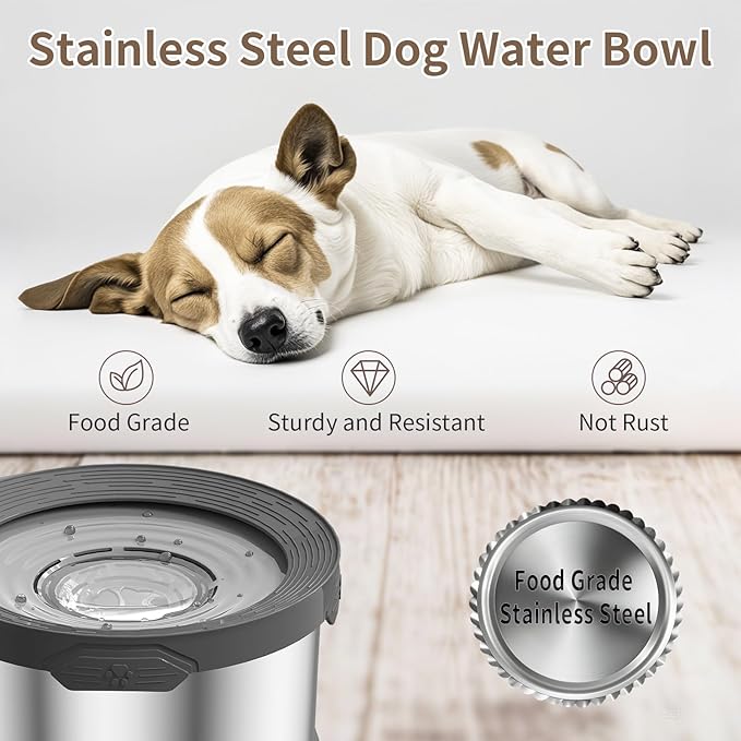 10L Dog Water Bowl No Spill 2.6 Gallon Super Large Capacity Stainless Steel No Splash Dog Bowls 338oz Slow Drinking Feeder with Non-Slip Base Pet Water Dispenser for Dogs