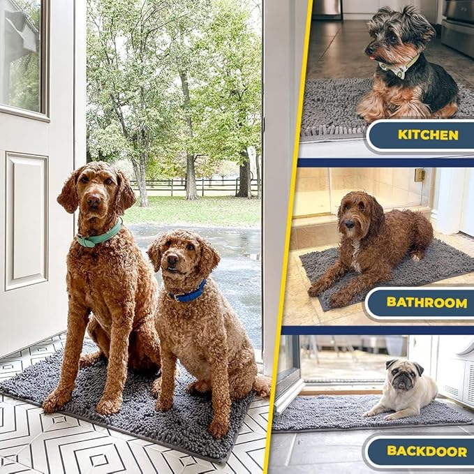 Muddy Mat® AS-SEEN-ON-TV Highly Absorbent Microfiber Door Mat and Pet Rug, Non Slip Thick Washable Area and Bath Mat Soft Chenille for Kitchen Bathroom Bedroom Indoor and Outdoor - Grey XXXL 72"X48"