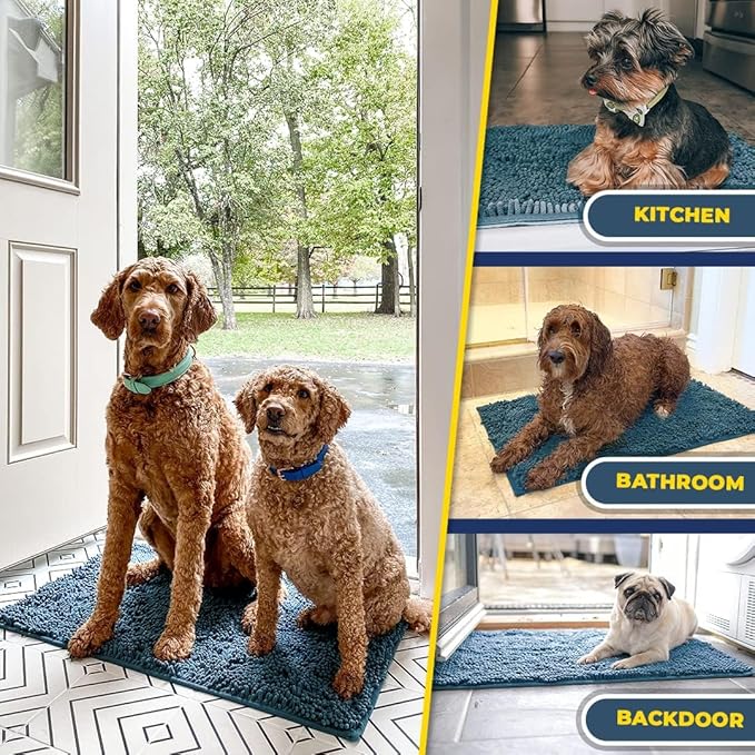 Muddy Mat® AS-SEEN-ON-TV Highly Absorbent Microfiber Door Mat and Pet Rug, Non Slip Thick Washable Area and Bath Mat Soft Chenille for Kitchen Bedroom Indoor and Outdoor - Atlantic Blue XXXL 72"X48"