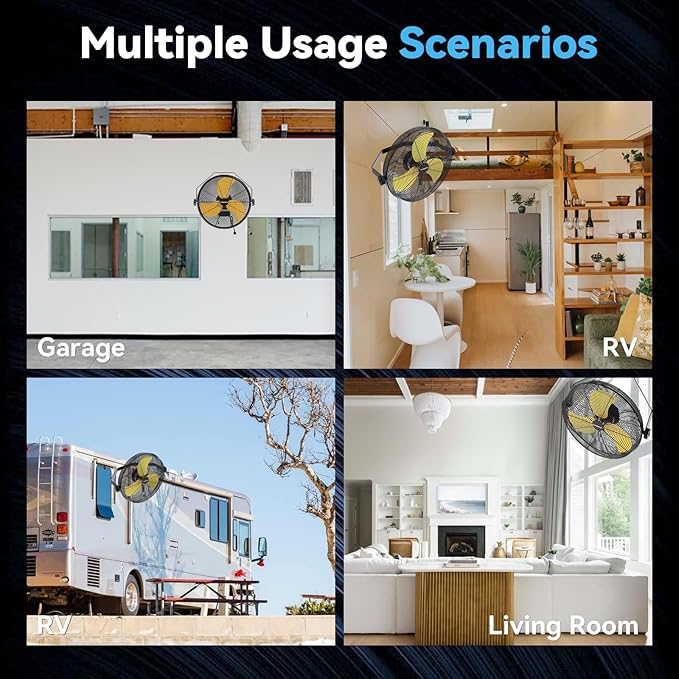 4580 CFM 18 inch High Velocity Wall Mounted Fan, 3-Speed Metal Fan with Sealed Motor, 360 Degree Tliting Heavy Duty Wall Fan for Patio, Barn, Garage, and Gazebo - UL listed