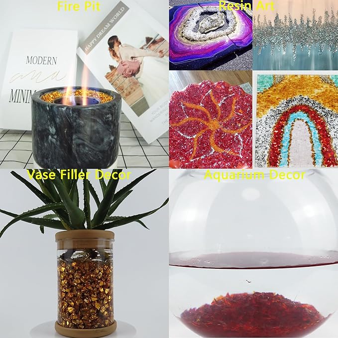 TWINKLING High Luster Crushed Glass Glitter, Broken Glass, Fire Glass Gems Chips for Fire Pit, DIY Resin Art, Epoxy Crafts, Geode Painting, Aquarium Decoration, 6-9mm(370g/13oz.) (Dark Green)
