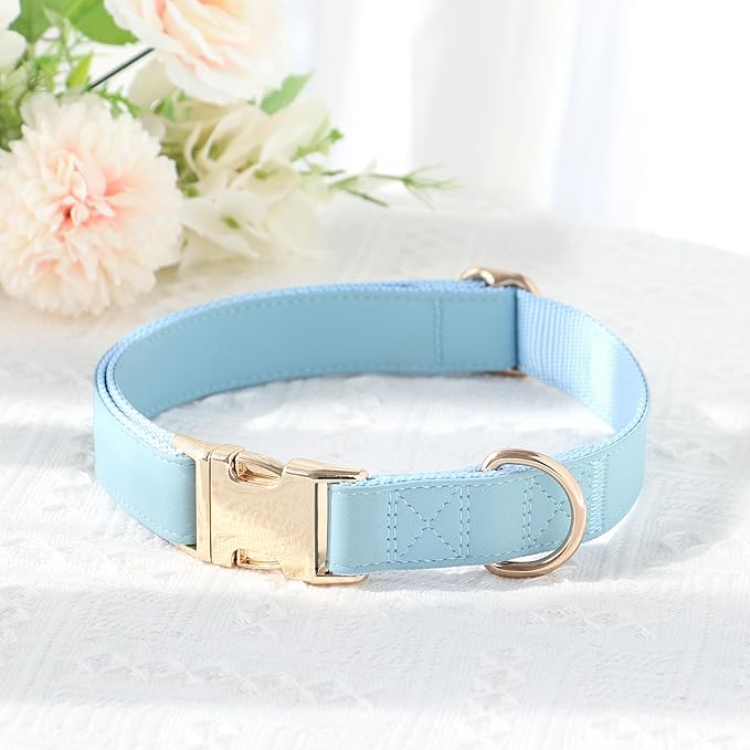PET ARTIST Soft PU Leather Dog Collar for Medium Dogs, Bright & Classic Nylon Padded Durable Dog Collar Leather with Quick Release Metal Buckle Adjustable for Male Dogs, Neck Fit 13-19"