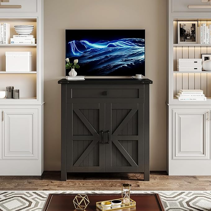 20 Gallon Aquarium Stand With Charging Station, Farmhouse Fish Tank Stand, Reptile Tank Stand Terrarium Stand with Drawer and Cabinet Storage, Sturdy Heavy Duty 27.6"×15.7" Tabletop - Black