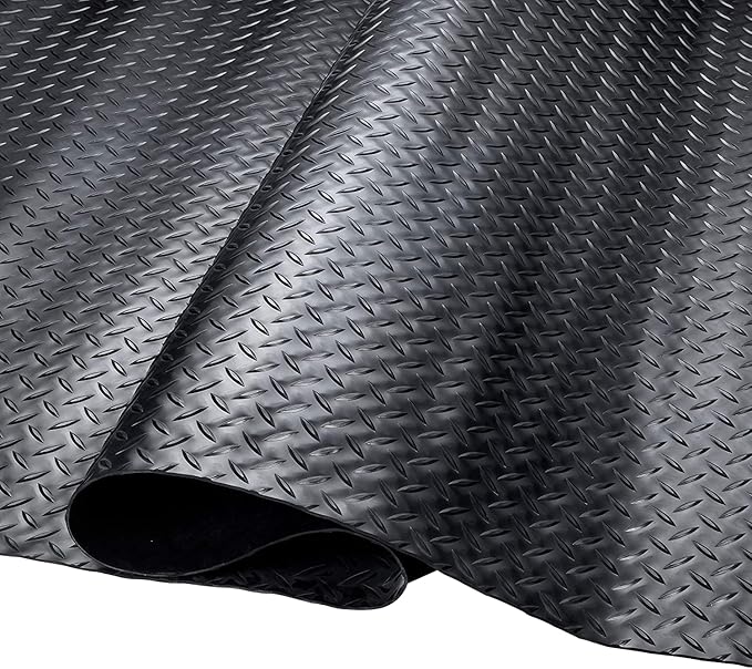 SEAL 6 x 8 Ft Premium Garage Floor Mat, Solid 2.8mm Thickened Black Commercial Grade Heavy Duty Parking Mat for Garage Floor, Golf Cart, Water/Stain Resistant Floor Runner (Embossed Diamond Plate)