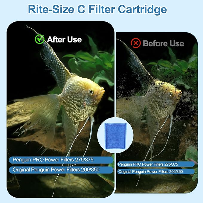 6 Pack Fish Tank Filter Cartridge, Rite-Size C filter cartridges Compatible with Marineland Penguin PRO Power Filters 275/375 & Original Penguin Power Filters 200/350 and AQUA-Tech 20-40 & 30-60