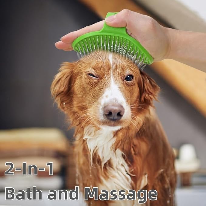 4-Pack Silicone Cat Brush Set, Pet Scratcher and Massager – Adjustable Pet Deshedding Brush, Bath Brush for Cats and Dogs, Suitable for Furniture Legs & Corners (Needle Style - 2PCS (Blue + Green))