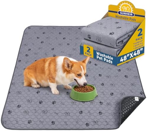 Sunheir Washable Pee Pads for Dogs, 2 Pack 48” x 48” Waterproof Puppy Pads by SUNHEIR