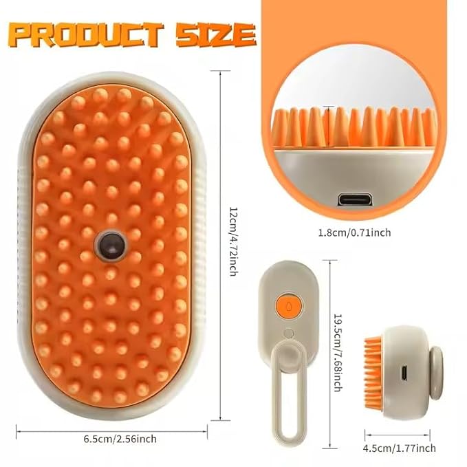 3-in-1 Steam Pet Brush for Cats & Dogs – Self-Cleaning Grooming Comb with Spray Mist, Massage & Shedding, Rechargeable USB, Anti-Static, Foldable Handle (TAN)