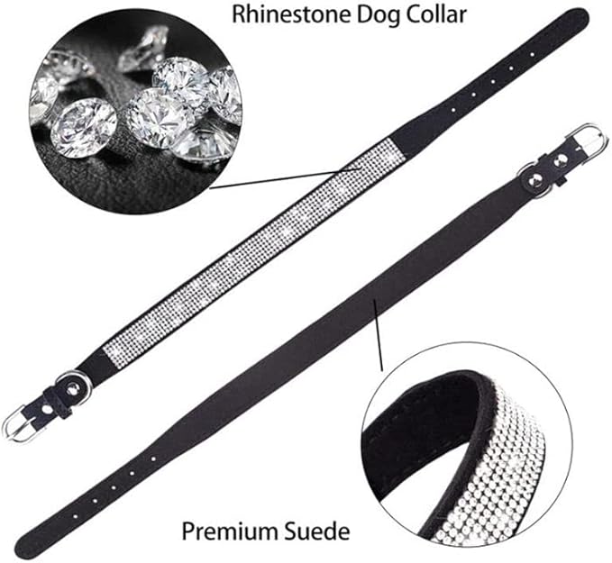 Rhinestone Dog Collar for Small Dogs, Bling Diamond Fancy Crystal Glitter Pretty Jewel Pet Puppy Collars for XXS XS Small Medium Large Breed Girl Dogs Female Cats Kitten, Colorful Black S