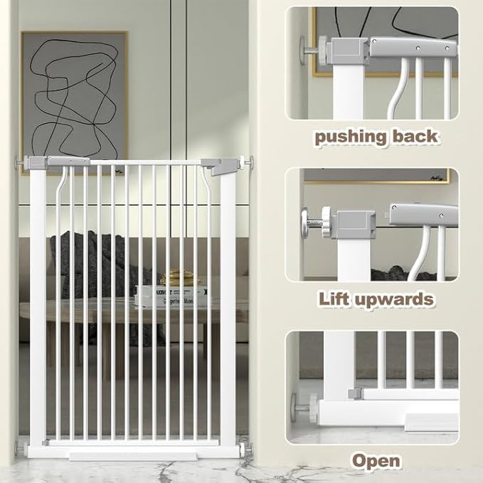 41" Extra Tall and Wide Baby Gate, 65.8-68.5'' Wide Pet Cat Gate for Doorway, Extra Wide Pressure Mounted Child Door with Expansion Kit, Metal Safe Gate, Tall Dog Gate, White