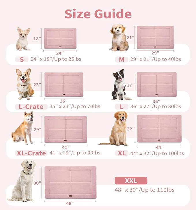 MADE 4 PETS Dog Crate Pad Bed for Medium Dogs, Washable & Reversible, Anti-Slip Kennel Mat for Cozy Sleeping, Soft Fluffy Dog Bed for Indoor & Outdoor Use, 29"x21", Pink