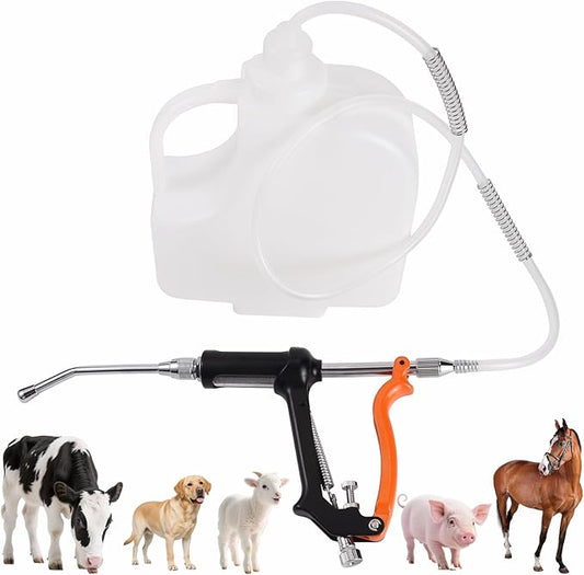 30ML Veterinary Metal Feeding Gun, Continuous Drench Gun Dosing Device Veterinary Adjustable Medicine Dispenser Husbandry Autonomous Feeding Tool, Pig Cattle, Sheep, Horse for Drench Gun