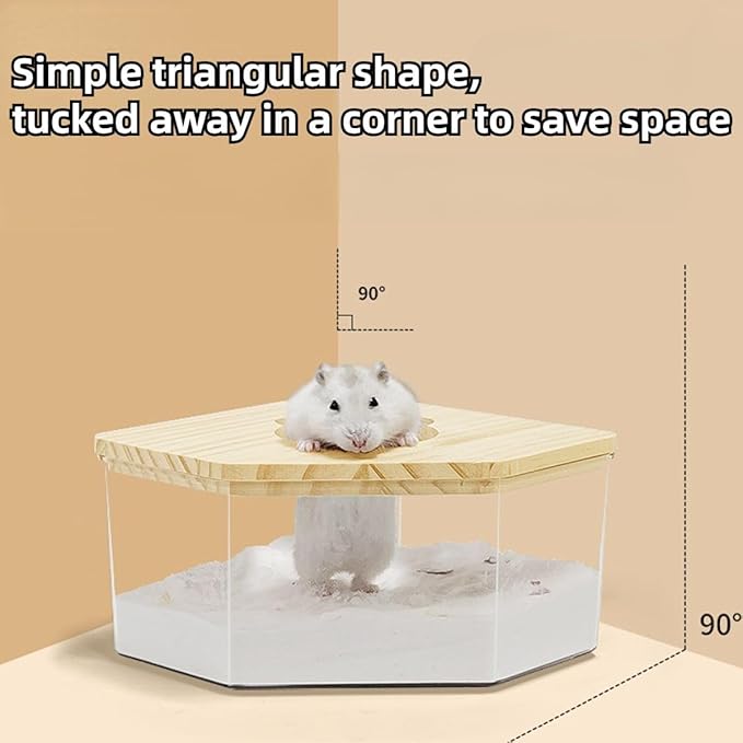 Hamster Sand Bath Box Container, Small Pet Sandbox Lid Design Take Bath Wooden Sandbox Dust Bath, Transparent Bathroom & Digging Box Acrylic Syrian Hamster Litter Box Small Animal Accessories (B)