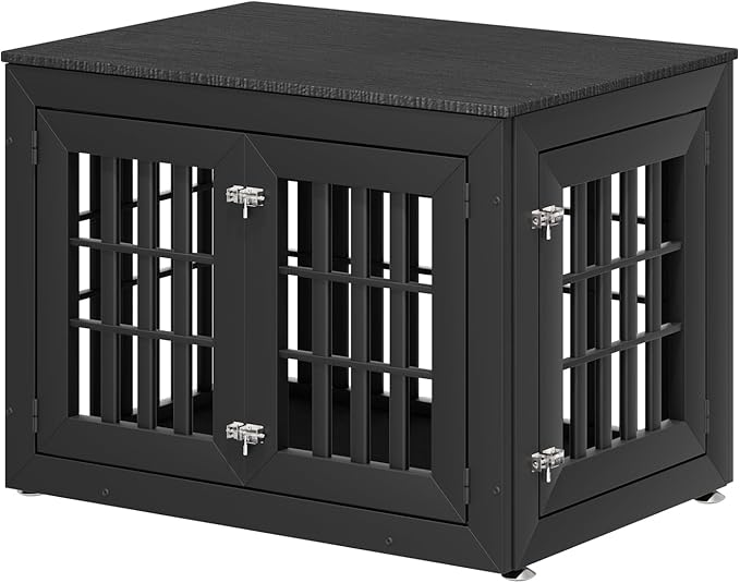 38" Heavy Duty Dog Crate Furniture for Small,Medium and Large Dogs,Rustic Wooden Dog Cage Kennel Indoor Furniture with Waterproof Top,Decorative Pet House Side End Table (Black)