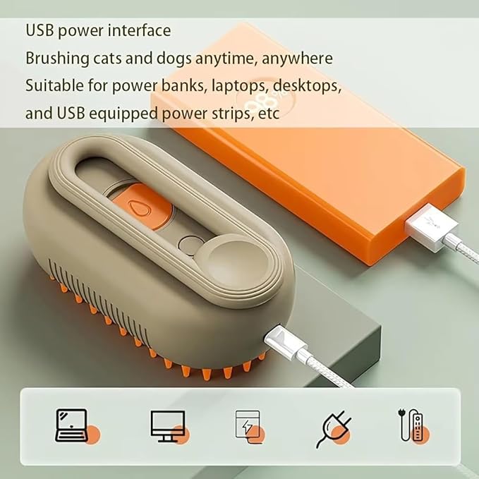 4 in 1 Cat Steam Brush Rechargeable pet spray comb Steam Brush for Cats and Dogs, Massage, Cleaning, Shedding & Combing Multifunctional Hair Removal Anti Static Grooming Tool for home (Beige)