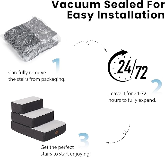 3-Step Adjustable Dog Stairs for Sofa and Couch, Dog Steps for Small Dogs and Cats, Foldable Pet Stairs for Low Bed Climbing, Non-Slip Pet Step Indoor, Grey