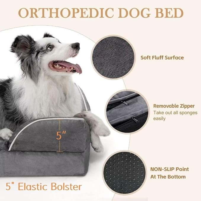 Comfort Expression Cooling Dog Bed, Jumbo Dog Bed for Extra Large Dogs, Memory Foam Orthopedic Bed, Large Breed Dogs, Waterproof Beds with Bolster & Removable Cover(Jumbo,Leaden Grey)