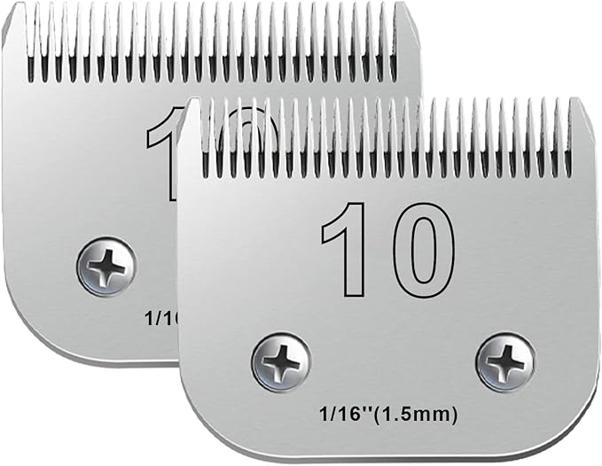 2PCS 10 Blades Dog Grooming Blades Compatible with Andis,Oster A5,Wahl km10 Dog Clippers,Size-#10, 1/16-Inch Cut Length (2pcs #10 (1.5mm))