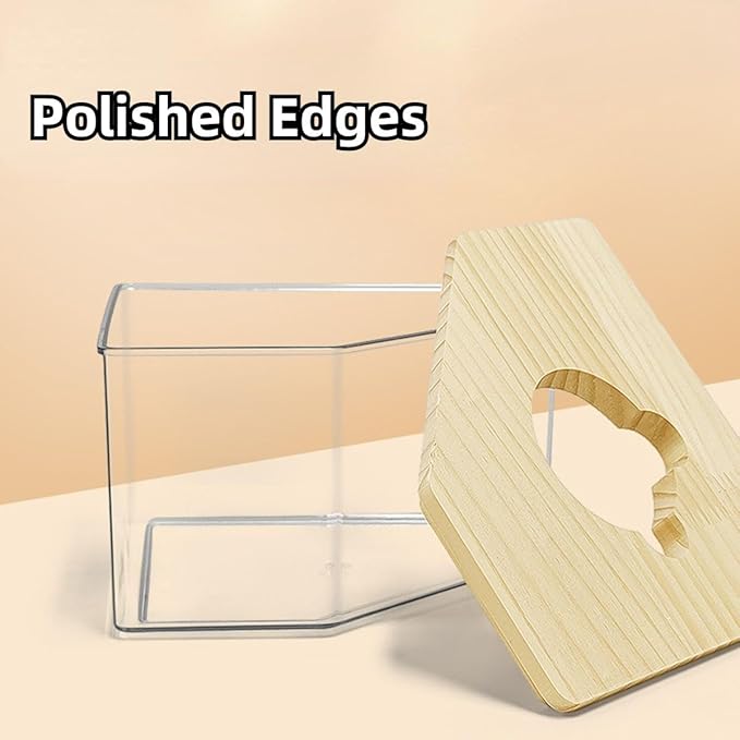 Hamster Sand Bath Box Container, Small Pet Sandbox Lid Design Take Bath Wooden Sandbox Dust Bath, Transparent Bathroom & Digging Box Acrylic Syrian Hamster Litter Box Small Animal Accessories (B)