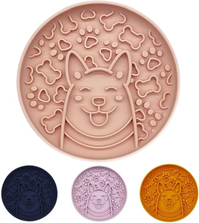 Dogs Slow Feeder Bowl,Silicone Dogs Bowl,Non-Slip Design, Puppy Pattern Interval Eating Slowly. (Peach Pink)