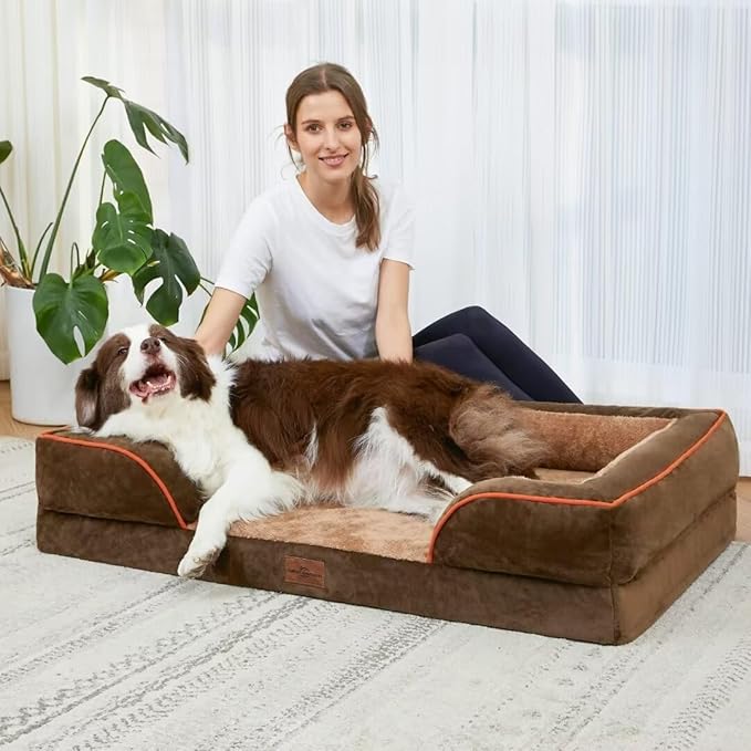 Comfort Expression Dog Bed for Extra Large Dogs, Orthopedic Memory Foam Dogs Beds, XL Dog Bed with Removable Cover, Waterproof Pet Beds Large with Bolster(X-Large,Khaki Brown)