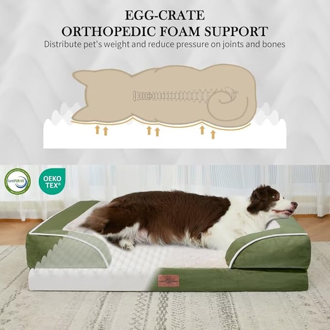Comfort Expression XXL Orthopedic Dog Bed for Extra Large Dogs, Orthopedic Foam Dog Beds Washable, Waterproof Pet Sofa Couch with Removable Cover & Non-Slip Bottom(XX-Large,Light Green)