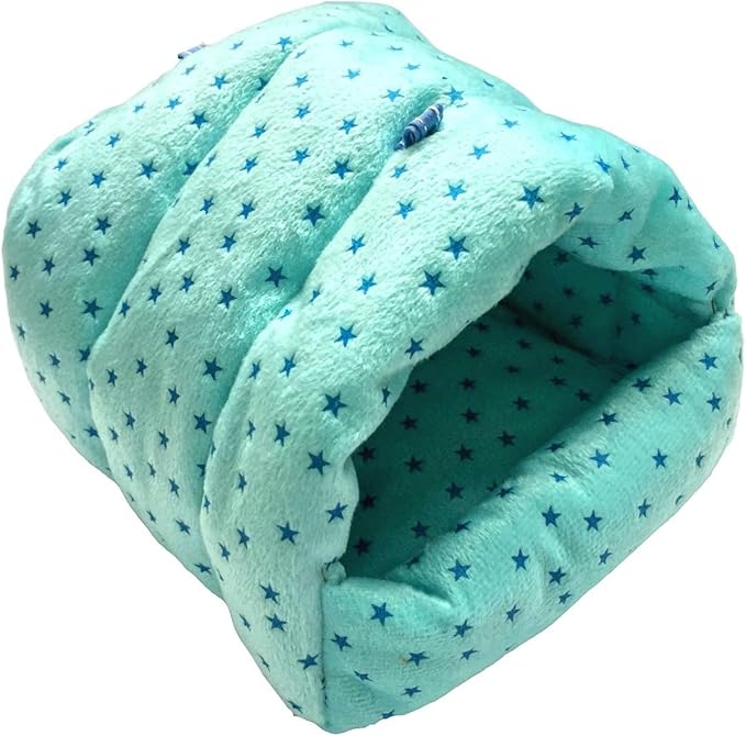 WOWOWMEOW Guinea Pig Cave Bed Small Animals Warm Cage Hanging Bed for Rat, Chinchilla, Hedgehog, Rabbit (L, Star-Blue)