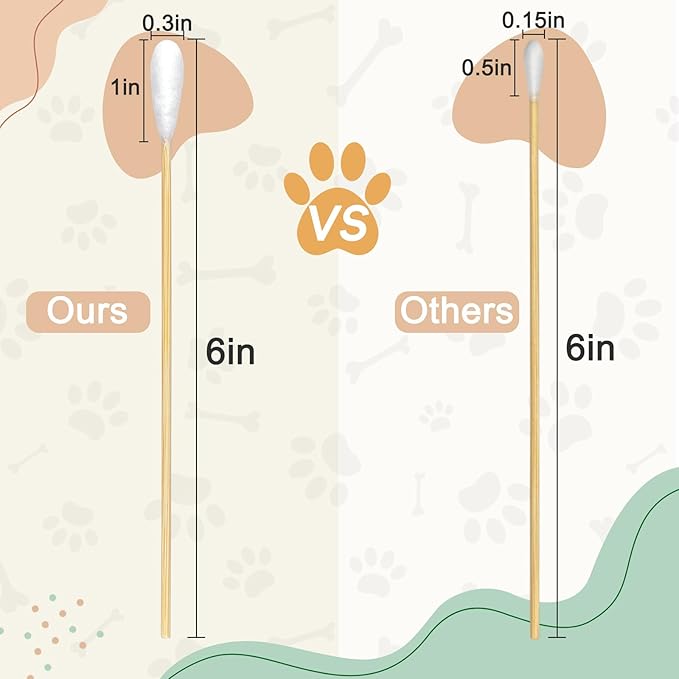 200-Pack of Long, Large Dog Ear Swabs with Bamboo Sticks: Perfect for Dog Ear Cleaning and Infection Treatment. Gentle, Effective, and Eco - Friendly for Pet Hygiene