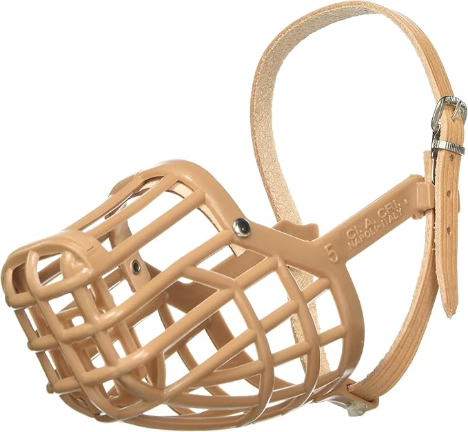 Leather Brothers Italian Basket Dog Muzzle, Adjustable Secure Fit, Comfortable Design, Training and Safety, Averts Biting, Prevents Chewing and Scavenging, Perfect for Grooming - Tan, Size 9