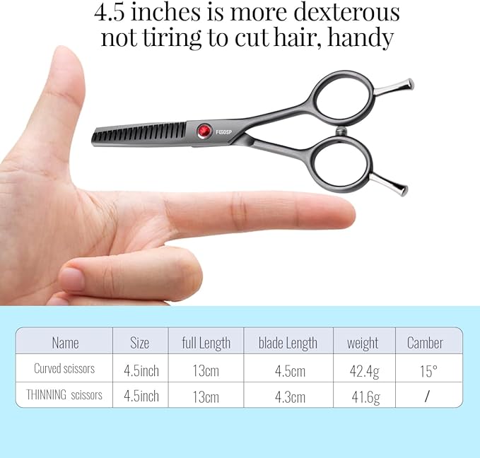 4.5" Dog Grooming Scissors - 2pcs Curved Scissors & Thinning Shears for Small Dog, Cat Face & Paws - Japan 440C (2Kit)