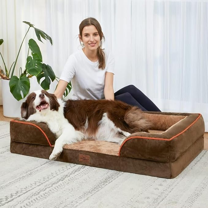Comfort Expression Jumbo Dog Bed for Extra Large Dogs, Waterproof Orthopedic Dog Beds, PV Washable Sofa Bed, Large Breed Dogs Beds with Removable Cover & Non-Slip Bottom(Jumbo,Brown)