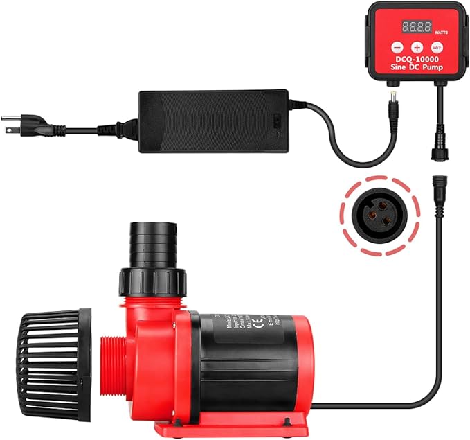 2640GPH 80W Aquarium DC Retrun Pump With LCD display Controller,DC24V 18FT Lift Controllable water pump for fresh and marine water fish tank,100 speeds ECO Quiet inline and submersible pump