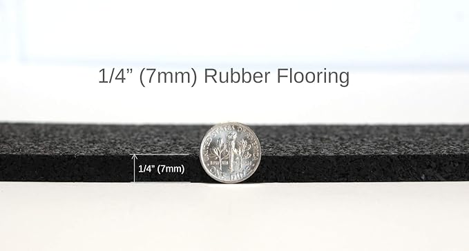 American Floor Mats 1/4in (7mm) Thick Solid Black 4' x 9' Heavy Duty Rubber Rolls, Protective Exercise Mats, Home Gym Rubber Flooring