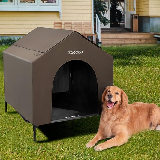 42" 2-in-1 Dog House for Medium Dogs, Elevted Dog House Outdoor/Indoor, Puppy Shelter Outside,Water Resistant 600D PVC and Durable 2x1 Textilene Raised Dog Bed(Brown)